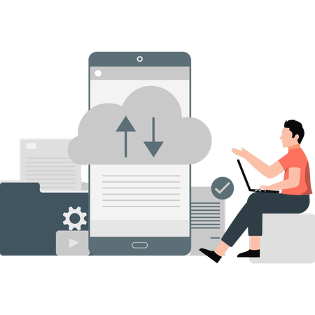 Man showing  folder transfer data  Illustration