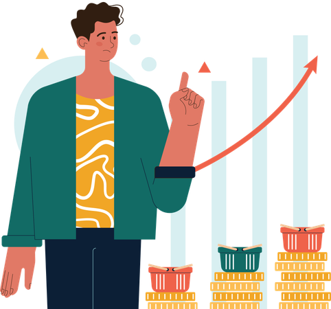 Man showing price going up  Illustration