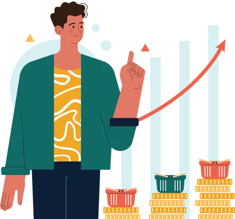 Man showing price going up  Illustration