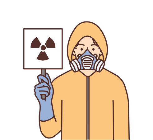 Man showing radioactive zone warning  イラスト