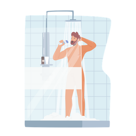 Man Singing While Bathing In The Bathroom  Illustration