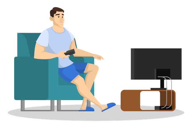 Man sitting on the couch and watch TV  Illustration