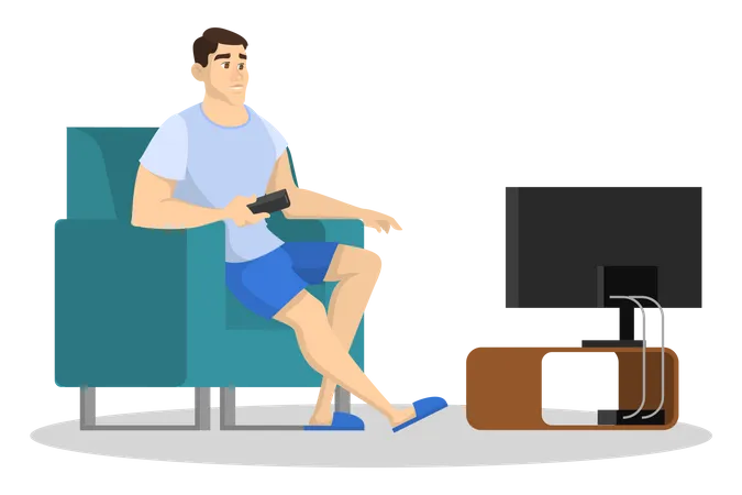 Man sitting on the couch and watch TV  Illustration