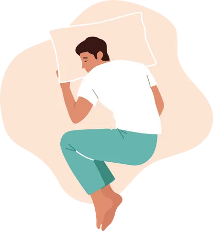 Man sleeping in embryo pose  Illustration