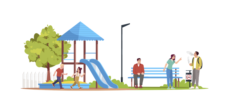 Man smoking at children playground  イラスト