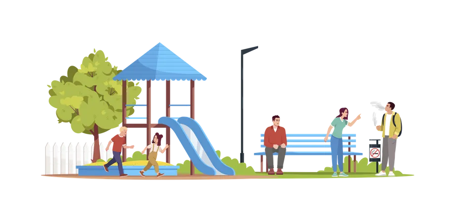 Man smoking at children playground  イラスト