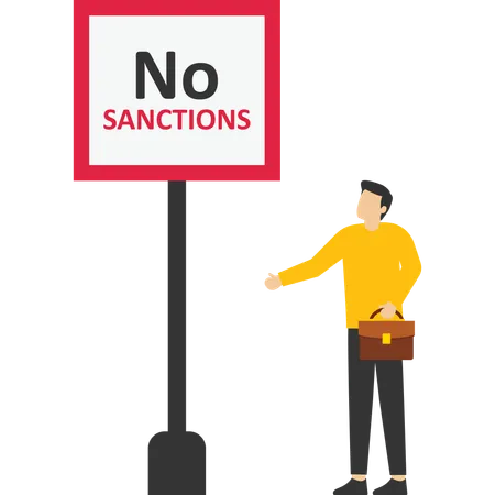 Man standing in suit while holding sign No sanctions  Illustration