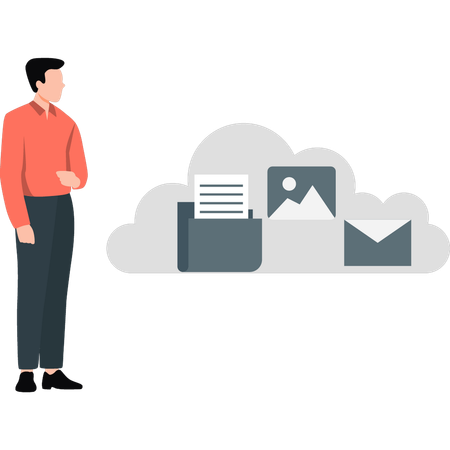 Man standing near cloud folder  Illustration