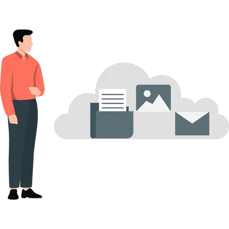 Man standing near cloud folder  Illustration