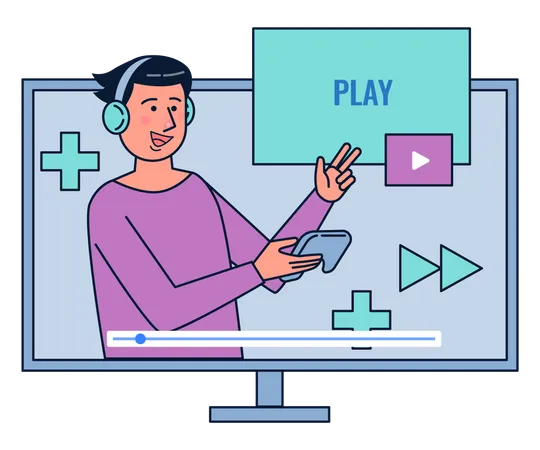 Man streaming live game playing  Illustration