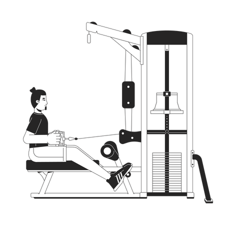 Man stretching cable on seated row machine  Illustration