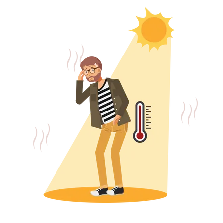 Man sweating under burning sun  Illustration