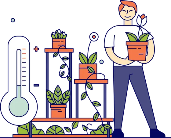 Man taking care of plant  Illustration