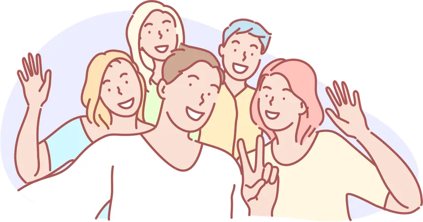 Man taking group selfie  Illustration