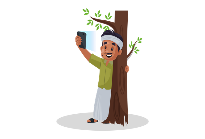 Man taking selfie with tree  Illustration