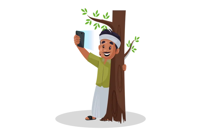 Man taking selfie with tree  Illustration