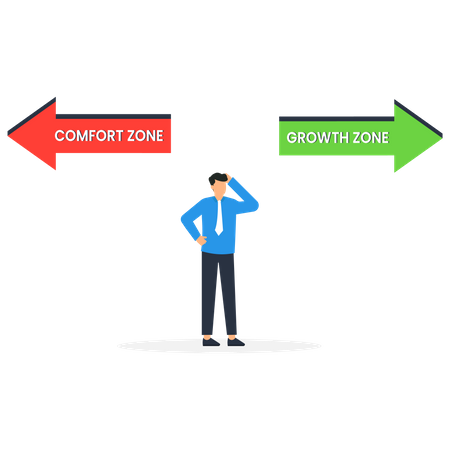 Man thinking about growth zone and comfort zone  イラスト