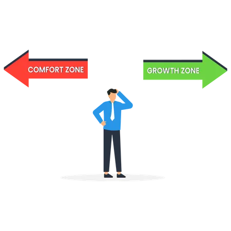 Man thinking about growth zone and comfort zone  イラスト