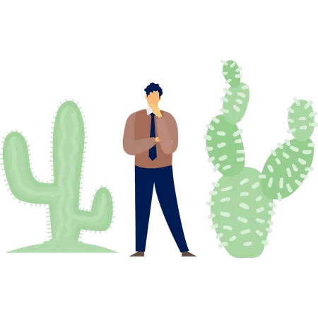 Man thinking about Sesnicereus plant  Illustration