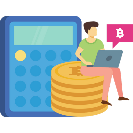 Man using Bitcoin calculator  Illustration