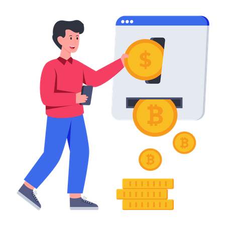 Man using Bitcoin withdraw website  Illustration