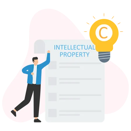 Man viewing at intellectual property document  Illustration