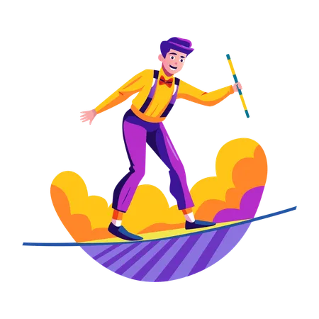 Man walking on tightrope  Illustration