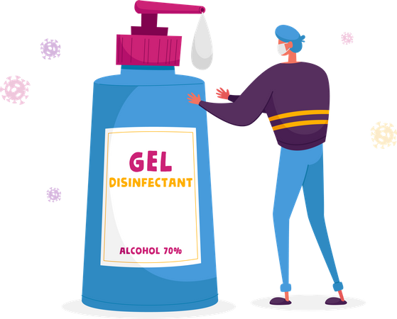 Man Washing Hands with Disinfectant Gel  Bottle  Illustration