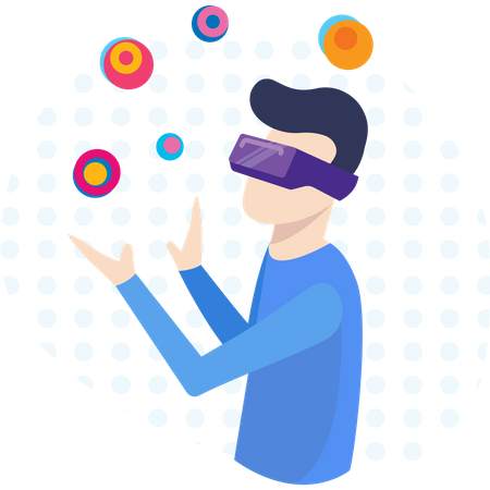 Man watching in vr glasses with digital innovation  Illustration