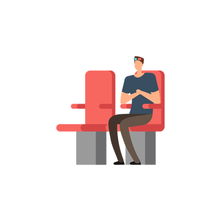 Man watching movie in theater  Illustration