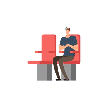 Man watching movie in theater  Illustration