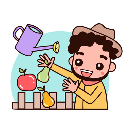 Man watering on fruit  Illustration