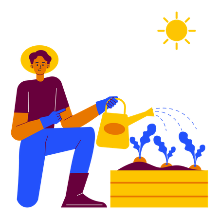 Man Watering plants  Illustration