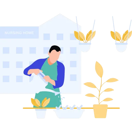 Man watering plants  Illustration