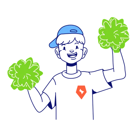 Man waving fan gloves  Illustration