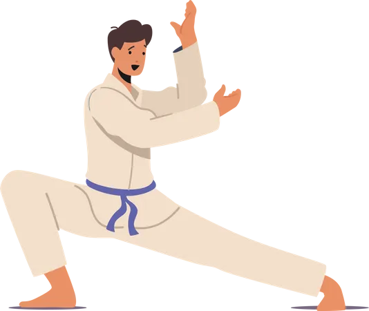 Man wearing kimono doing karate  Illustration