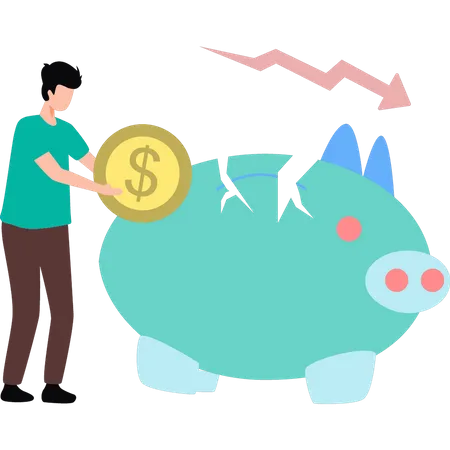 Man with broken piggy bank  Illustration