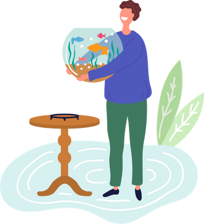 Man With Fish Bowl  Illustration