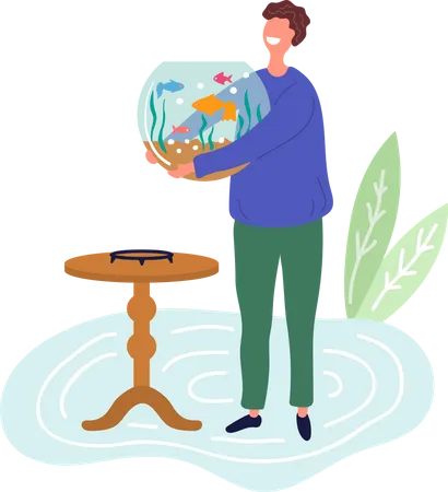 Man With Fish Bowl  Illustration