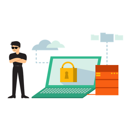 Man with Laptop Security  Illustration