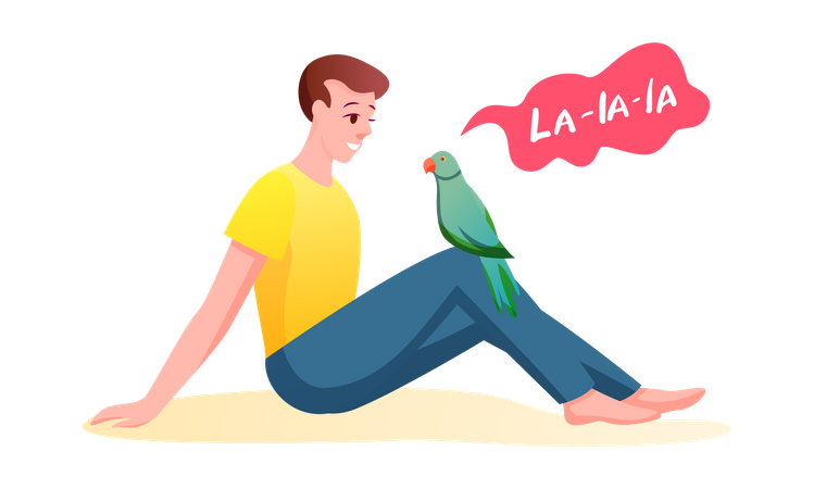 Man with parrot  イラスト