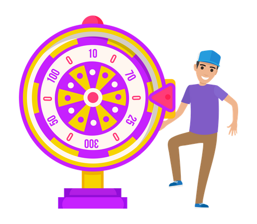 Man won at wheel of fortune  Illustration