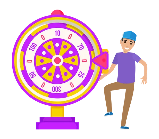 Man won at wheel of fortune  Illustration