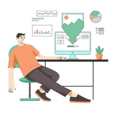 Man working at office  Illustration