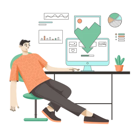 Man working at office  Illustration