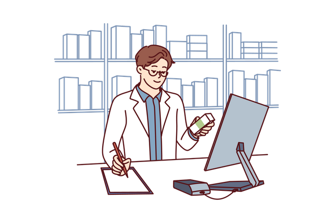 Man working at pharmacy store  Illustration