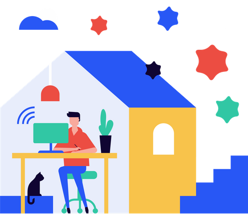 Man working from home  イラスト