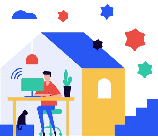 Man working from home  イラスト