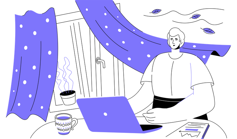 Man working from Work from home  イラスト