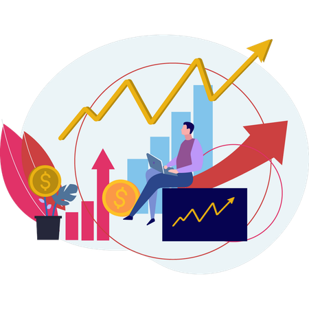 Man working on  business graph  Illustration